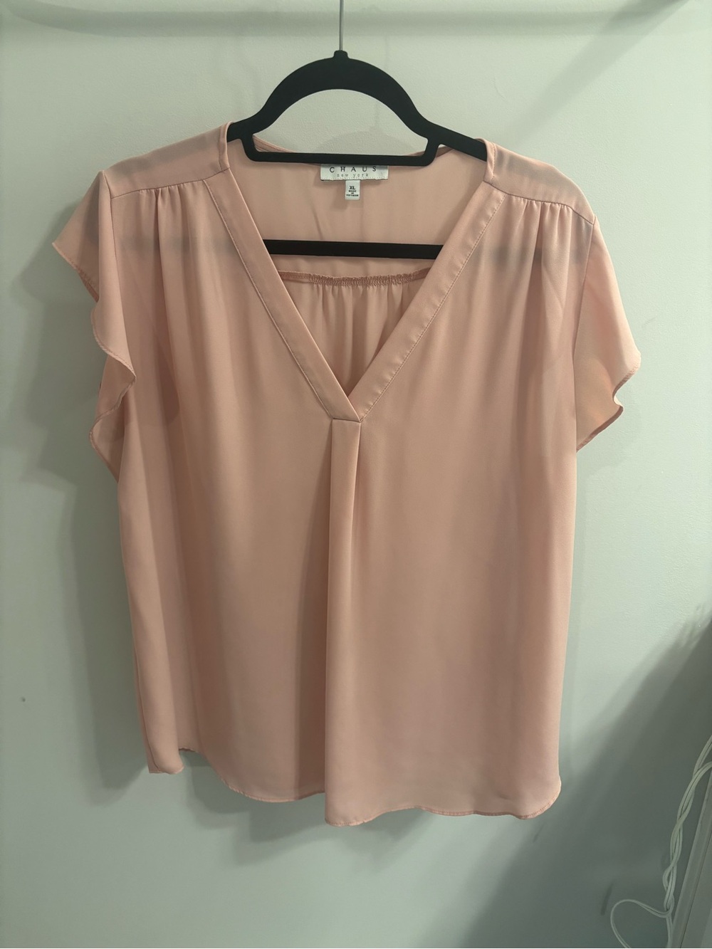 Chaus Blush Pink Flutter-Sleeve V-Neck Blouse